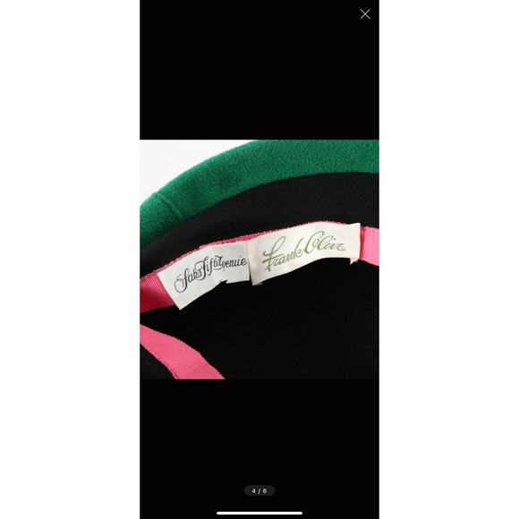 Vintage Frank Clive for Saks Fifth Avenue Black w/Green Beret Hat - Picture 7 of 8